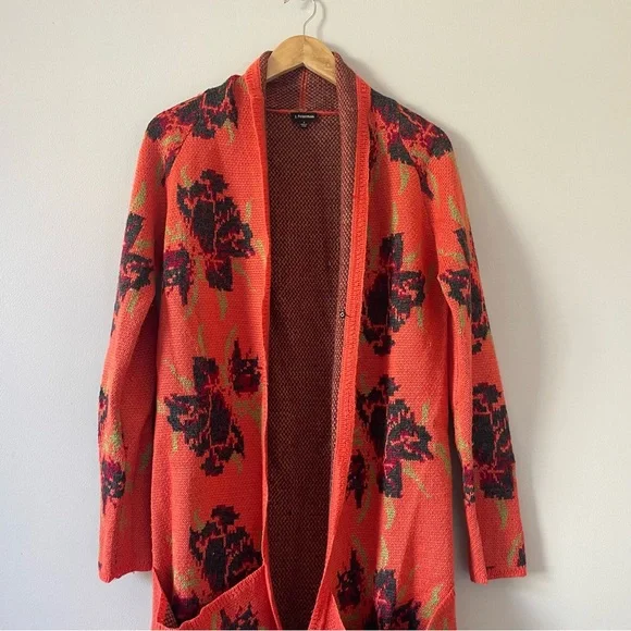 J. Peterman Monhegan Orange Floral Cardigan - Picture 2 of 10